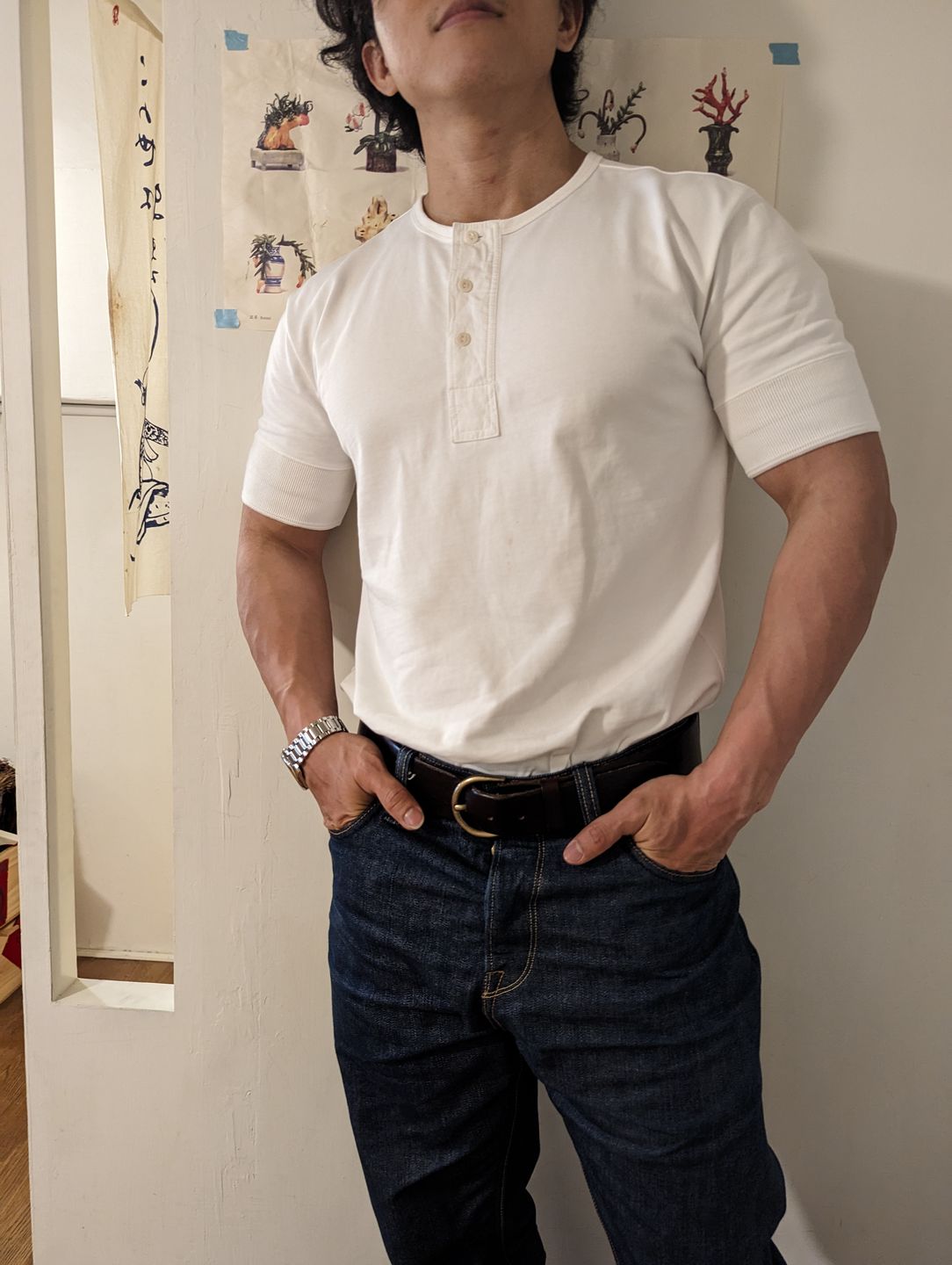 Customer photo review of Vintage Short Sleeve Henley T-Shirt - White