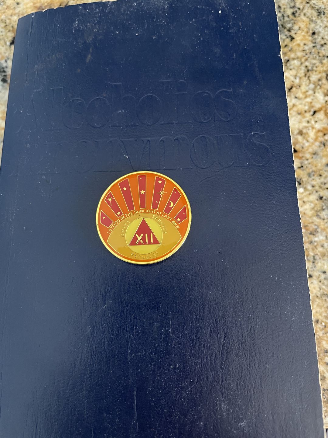 Customer photo review of 1 to 40 Year Stood in the Sunlight Specialty AA Recovery Medallion - Tri-Plated Chip/Coin