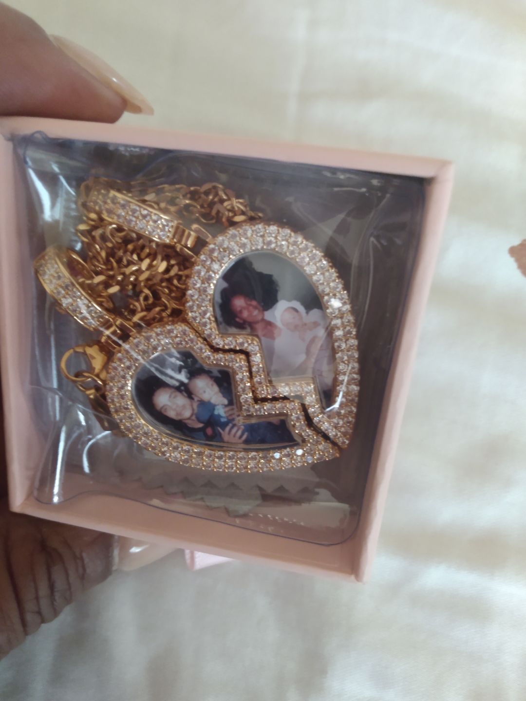 Customer photo review of Split heart Custom picture necklace