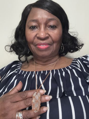 Customer photo review of Natural White Amethyst Quartz Crystal Necklace