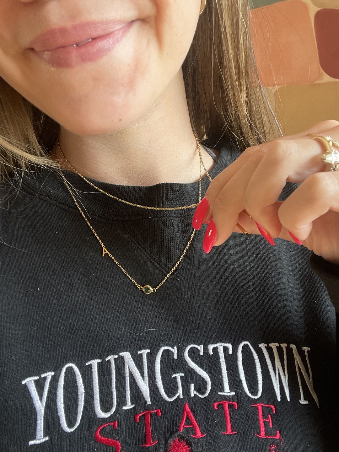 Customer photo review of Birthstone Initial Necklace