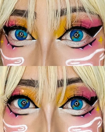 Customer photo review of Meetone Coscon Blue Contact Lenses