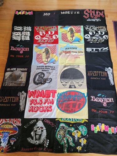 T-shirt quilt with music, concerts themes by KAREN from IL