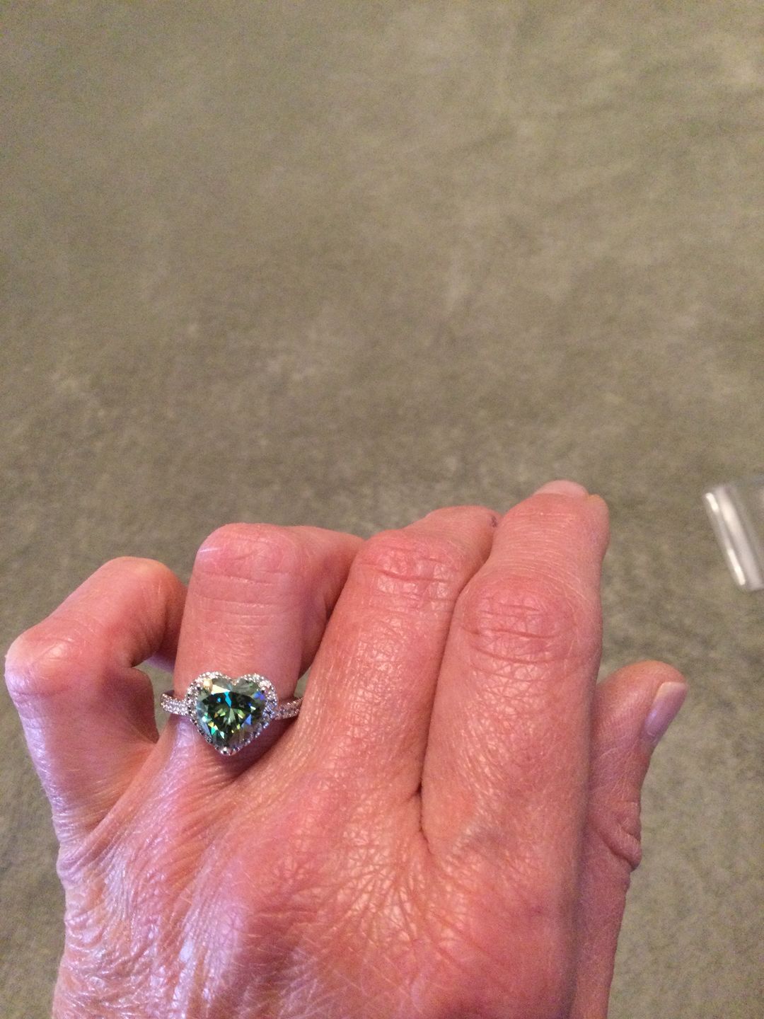 Customer photo review of Halo Heart Cut Colored Moissanite Pave Sterling Silver Engagement Ring