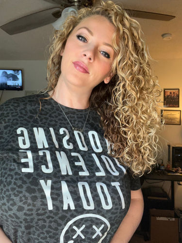 Customer photo review of Salty Savage Unisex "CHOOSING VIOLENCE TODAY" Tee | In Your Face | Black Leopard/White