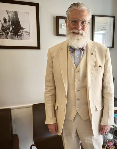 Customer photo review of Cream Linen 3 Piece Suit