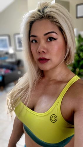 Customer photo review of Salty Savage Ladies Open Back Two Tone Sports Bra | Lime/Forest
