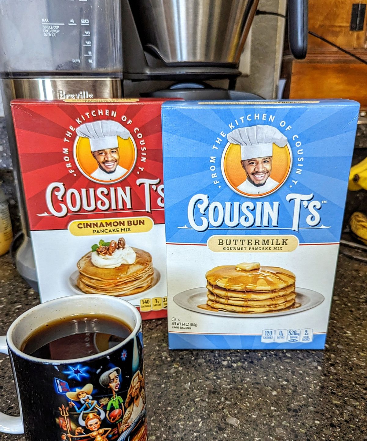 Customer photo review of Cousin T's Cinnamon Bun Gourmet Pancake Mix (2 Pack)