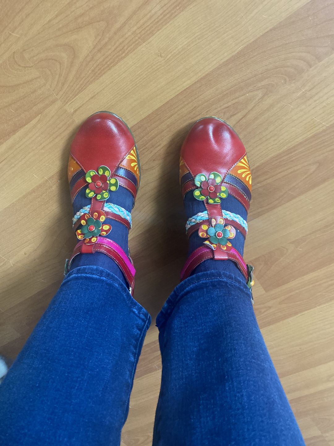 Customer photo review of Bohemian Leather Printing Stitching Non-slip Breathable Sandals