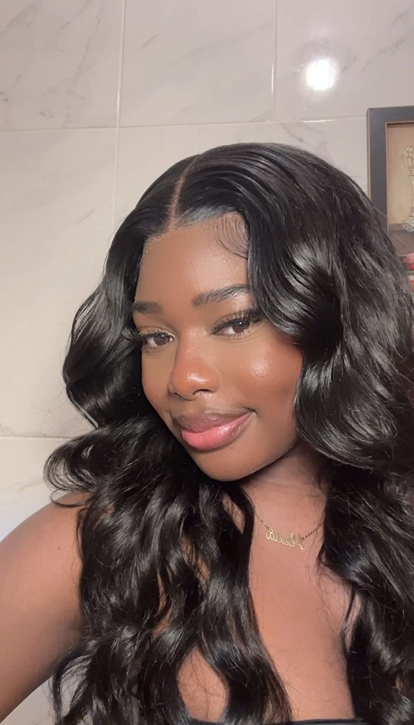 Customer photo review of Wear Go Body Wave Wig Pre-plucked Glueless Human Hair Wigs Pre-Cut Lace Wig Beginner Friendly