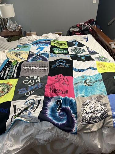 T-shirt quilt with volleyball, sports themes by Rebecca from IA