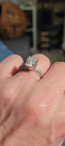 Customer photo review of Cathedral Moissanite Triple Row Pave Engagement Ring