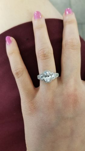 Customer photo review of 3-Stone Halo 1.2ct Oval CZ Split Shank Ring in Sterling Silver