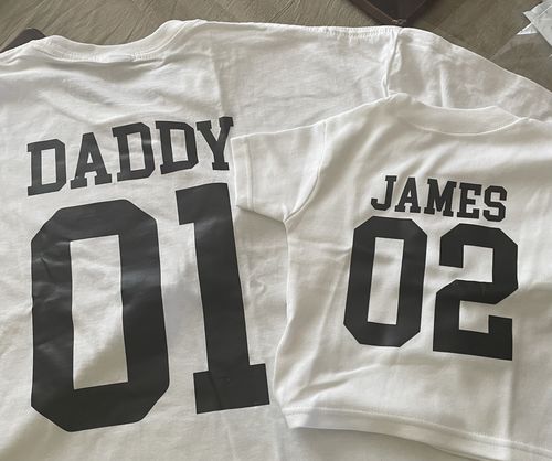 Customer photo review of Personalised Daddy & Kid Matching Number Tees