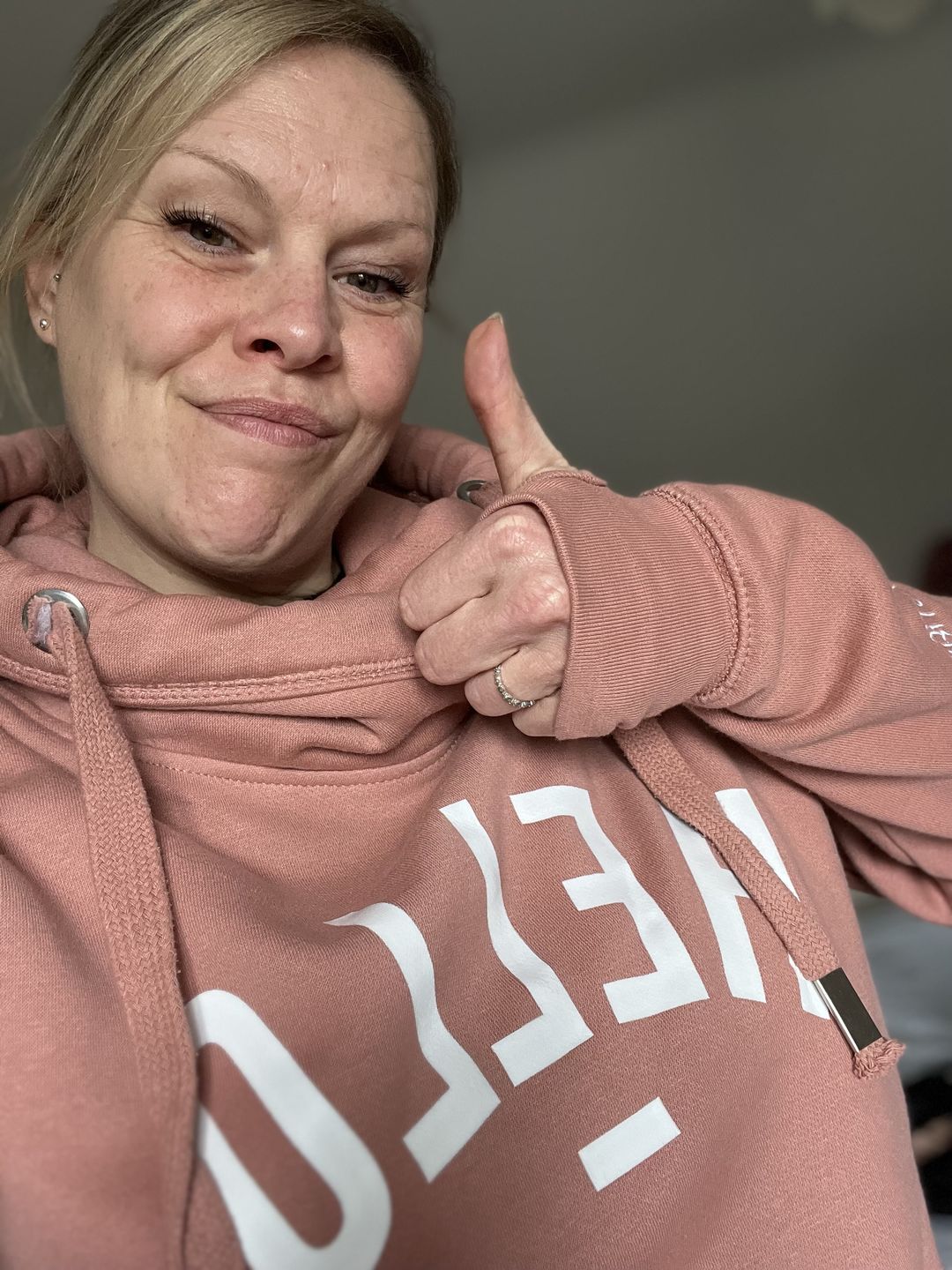 Customer photo review of Rose Hello Cowl Neck Hoodie