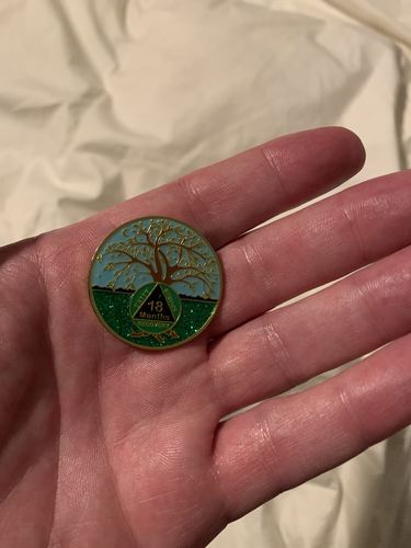 Customer photo review of 18 Months Tree of Life Specialty AA Recovery Medallion - Tri-Plated 18 Month Chip/Coin