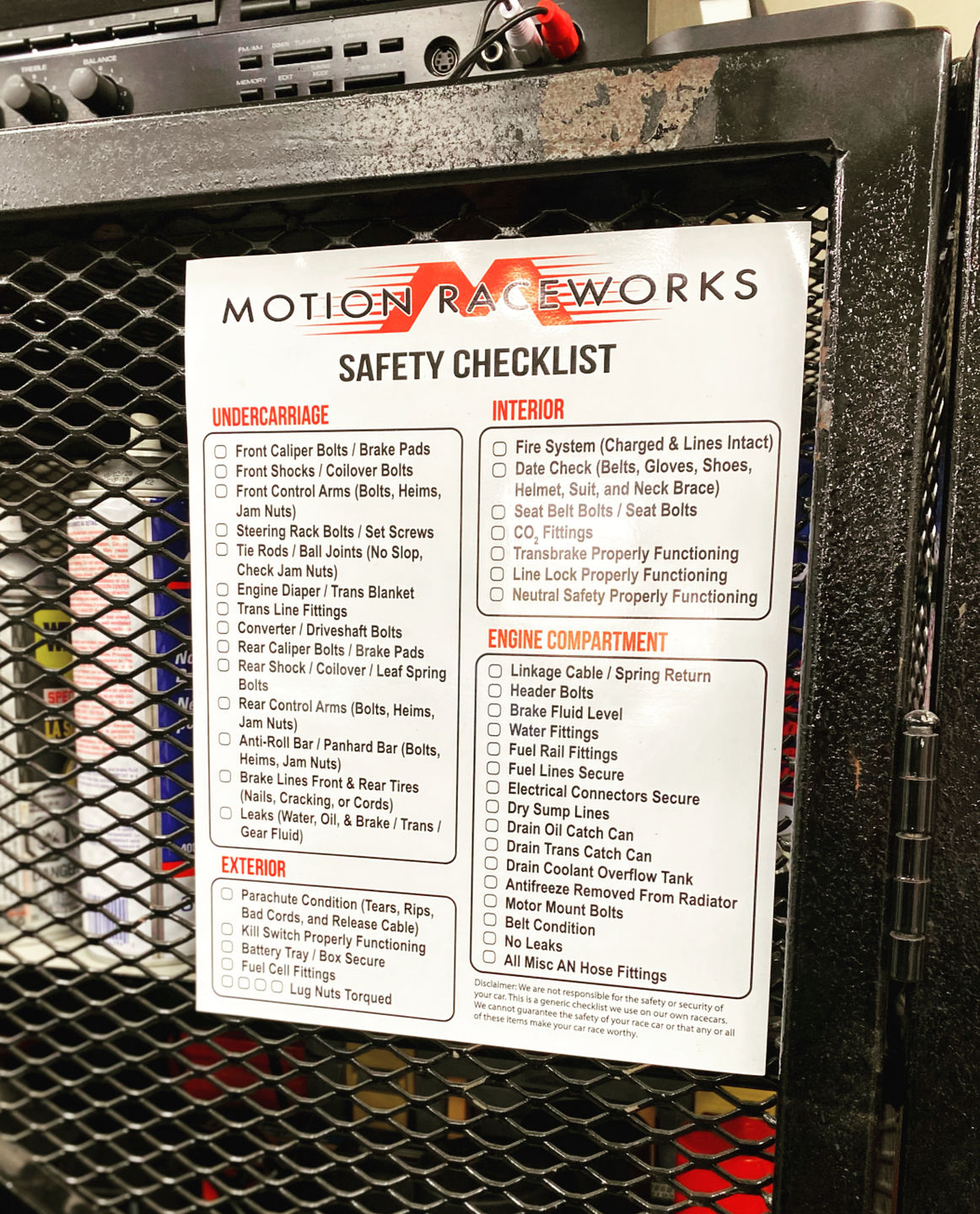 Customer photo review of Motion Safety Checklist Magnet Dry Erase