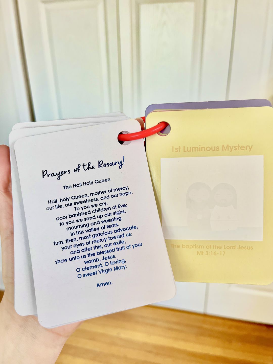 Customer photo review of Mysteries of the Rosary Water Reveal Cards