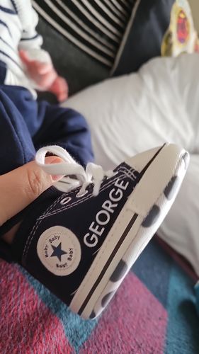 Customer photo review of Personalised Portland Star Canvas Infant Prewalker Trainers (0-18 Months) (MRK X)