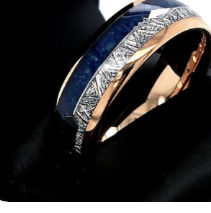 Customer photo review of 8mm- ROSE GOLD TUNGSTEN ARROW RING W/ BLUE LAPIS LAZULI, FAUX METEORITE,