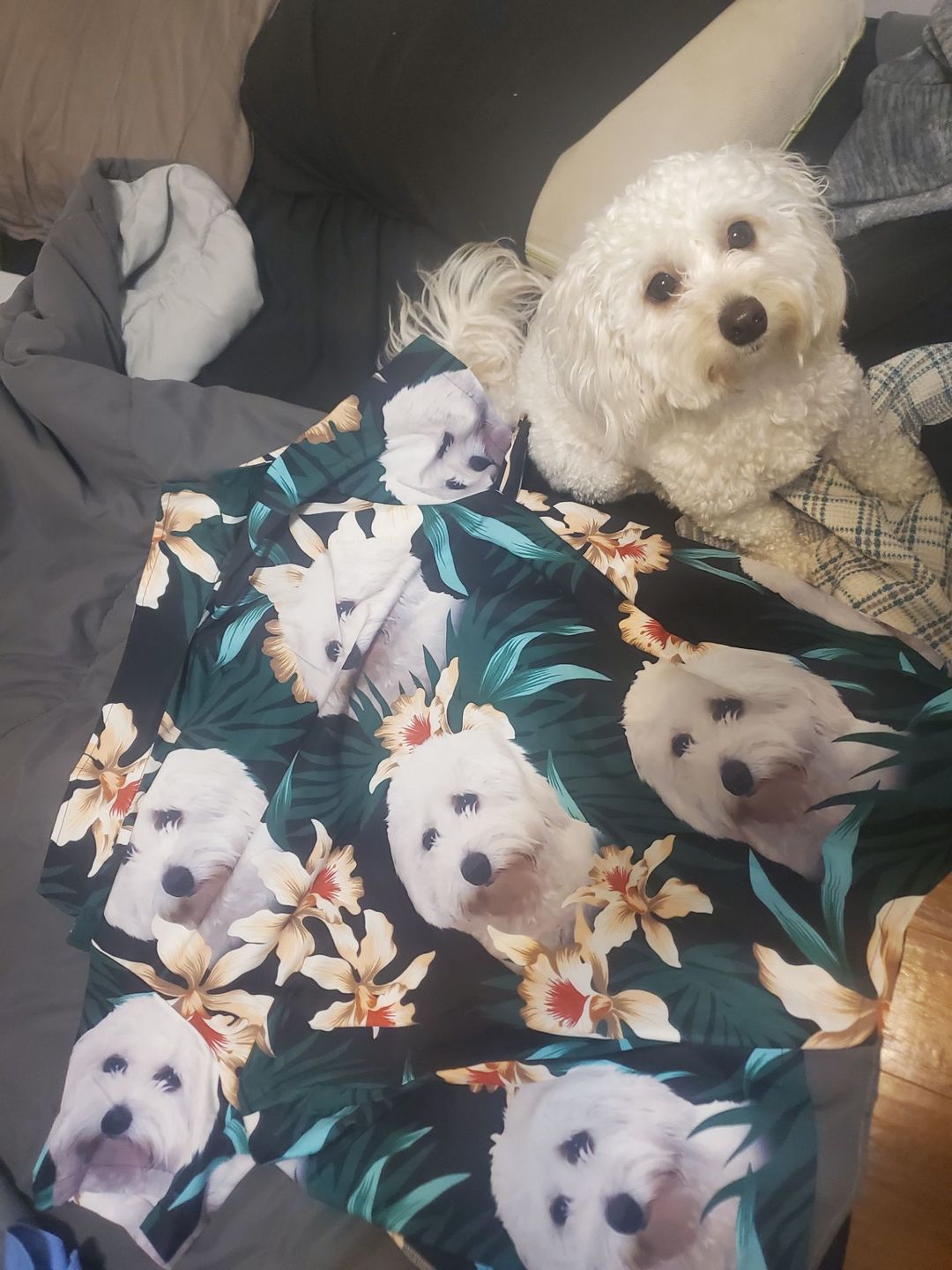 Customer photo review of Custom Leaves & Flowers Pattern Short-Sleeve Hawaiian Shirt (Dark Green Color)