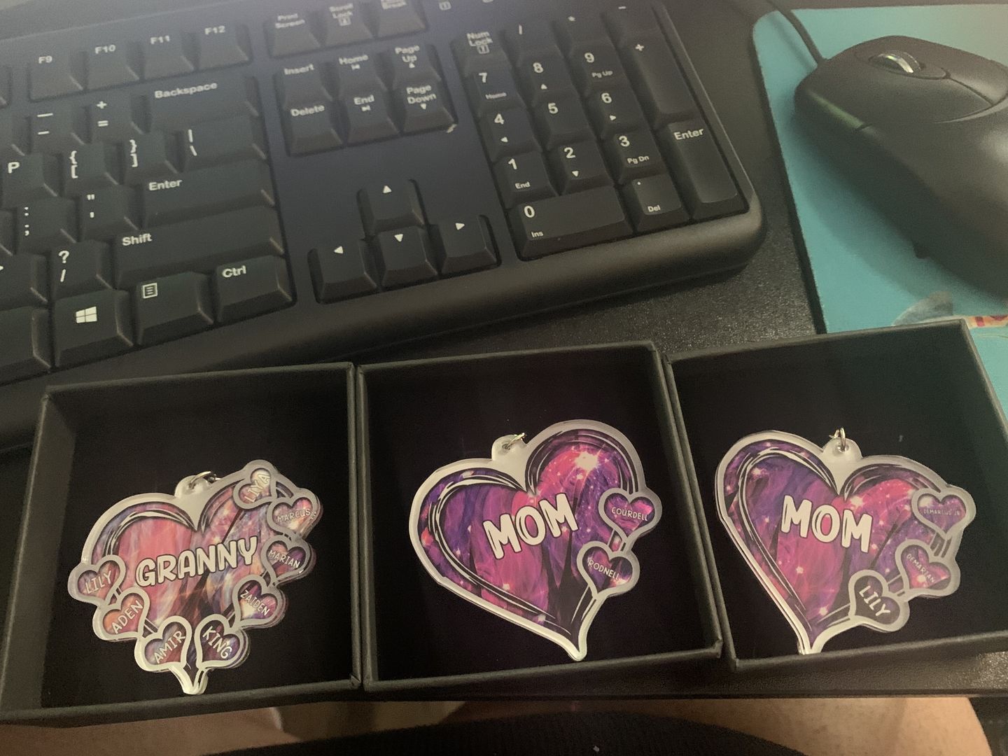 Customer photo review of Grandma- Mom Heart Kids, Multi Colors Personalized Acrylic Keychain