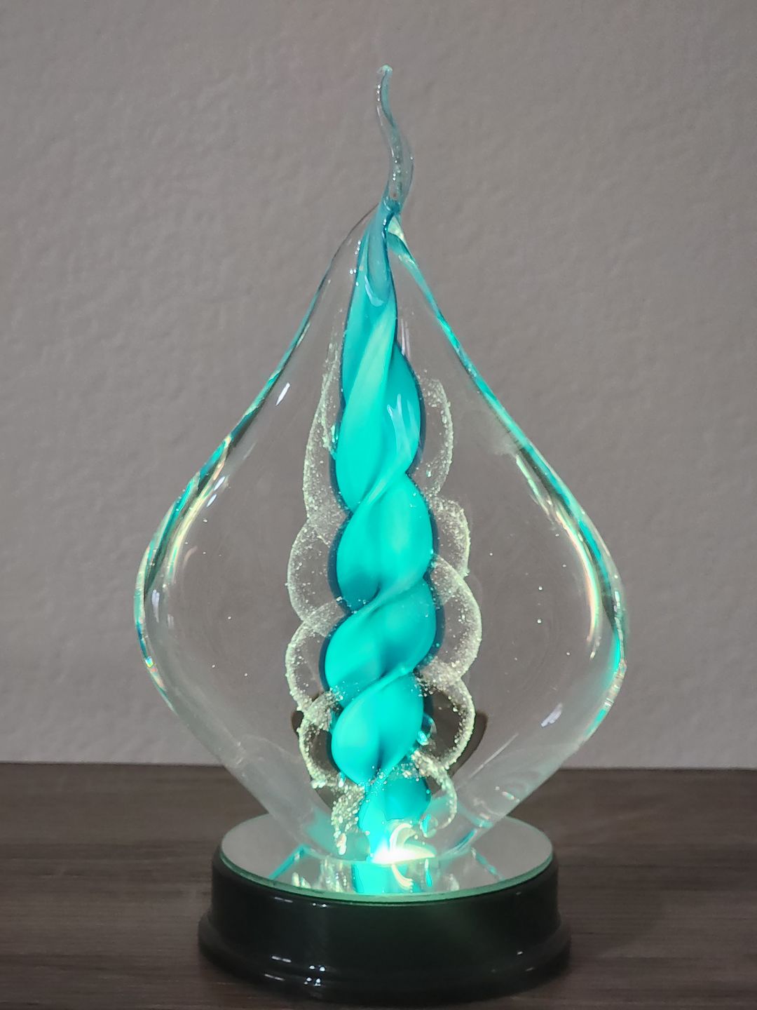 Customer photo review of Illuminated Memorial Glass Flame with Cremation Ashes