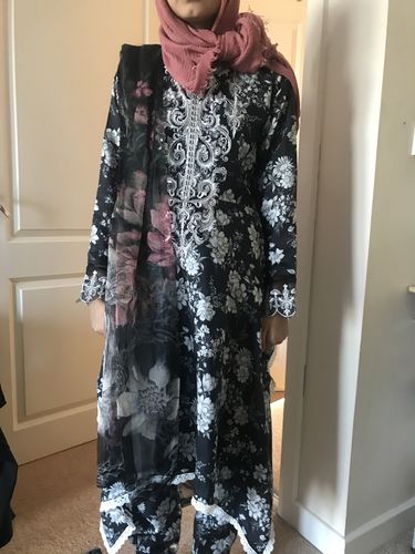 Customer photo review of Floral Eid Suit With Digital Print Net Dupatta SHR4