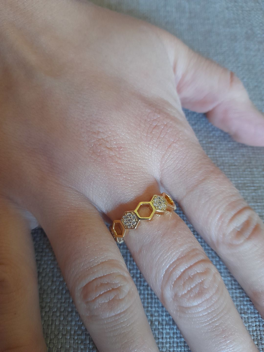 Customer photo review of Gold & Crystal Honeycomb Ring