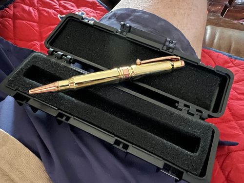 Customer photo review of .308 Real Bullet Authentic Brass Casing Refillable Twist Pen - Tactical Gift Box - Polished Brass