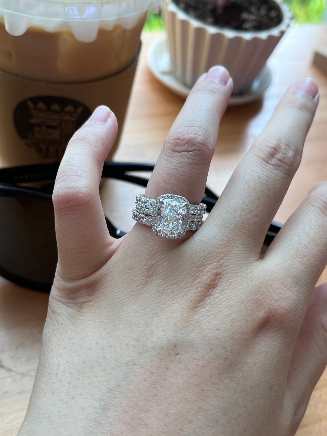 Customer photo review of S925 Gorgeous Halo 4.0Ct Cushion Cut Women's Wedding Set In Sterling Silver