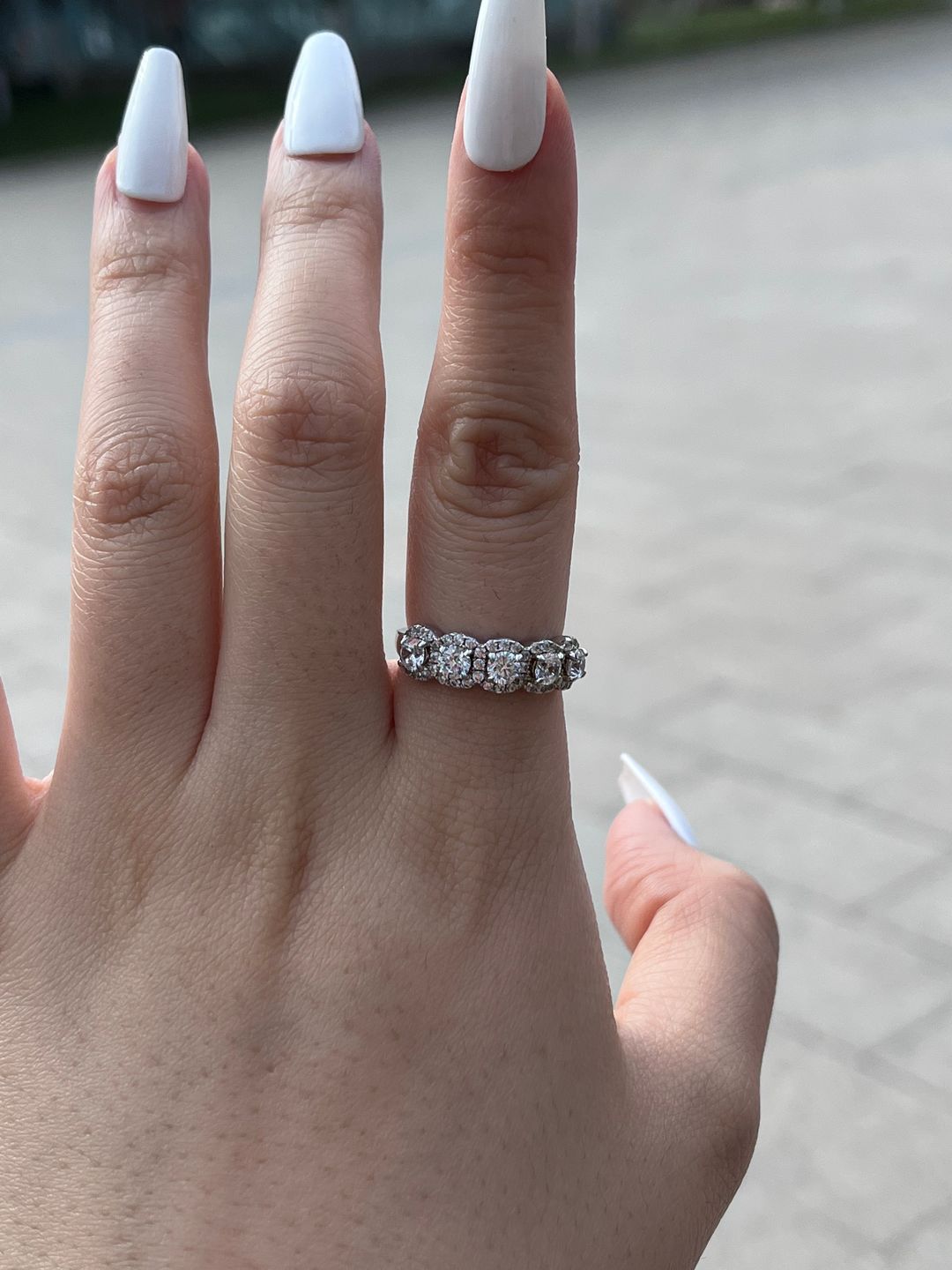 Customer photo review of S925 Round Cut 1.5 Ct Fashion Halo Five Stone Anniversary Ring In Sterling Silver