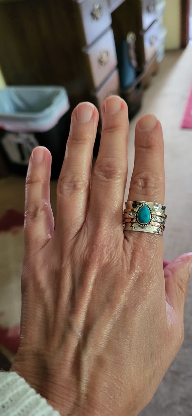 Customer photo review of Teardrop Turquoise Fidget Ring Sterling Silver