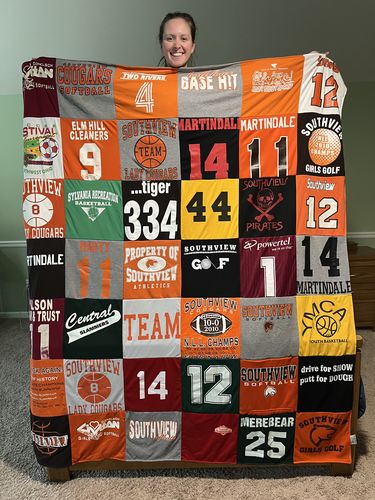 T-shirt quilt featuring southview pirates, cougars by Meredith from SC