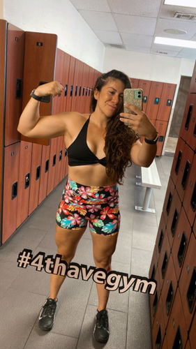 Customer photo review of Salty Savage Ladies High Rise "Splice Smile" Booty Scrunch Training Shorts | Wet Suit Performance | Hawaiian Flowers