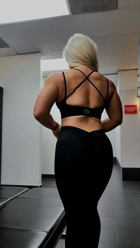 Customer photo review of Salty Savage Ladies Spliced Smile V Cut Sports Bra | Black/Yellow