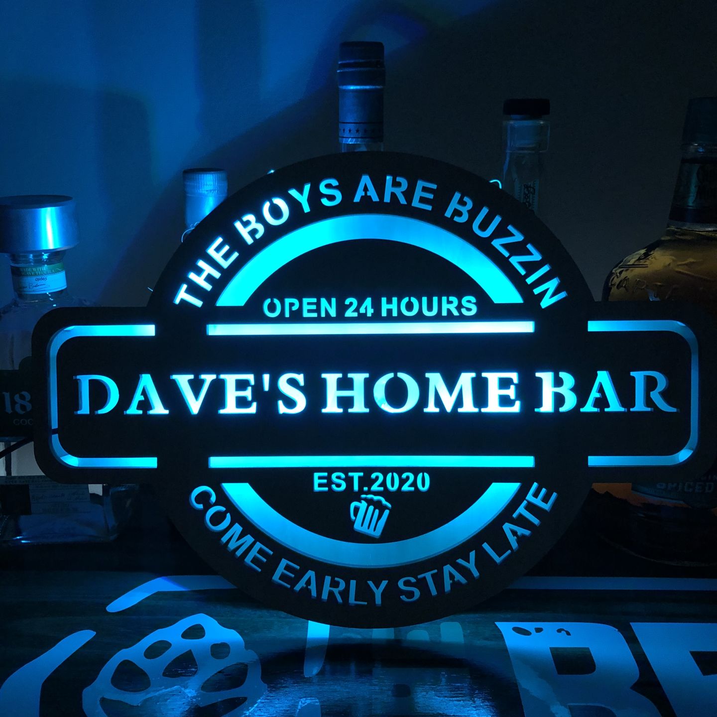Customer photo review of Personalized LED Color Changing Man Cave Sign