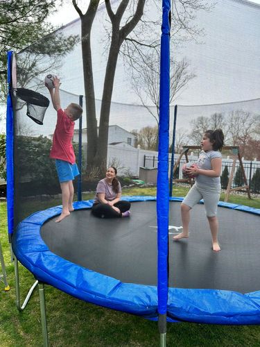 Customer photo review of 2023 12FT Round Trampoline with Enclosure for Adults& Kids