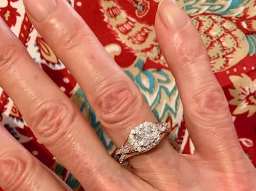 Customer photo review of 3-Stone Halo Cushion CZ Split Shank Ring in Sterling Silver