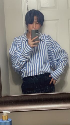 Customer photo review of Puff Sleeve Striped Shirt