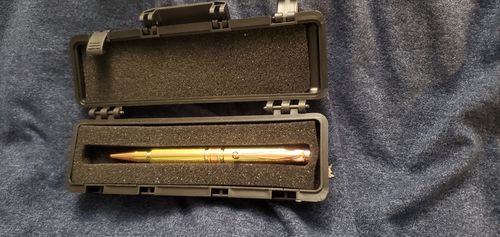 Customer photo review of .308 Real Bullet Authentic Brass Casing Refillable Twist Pen - Tactical Gift Box - Polished Brass