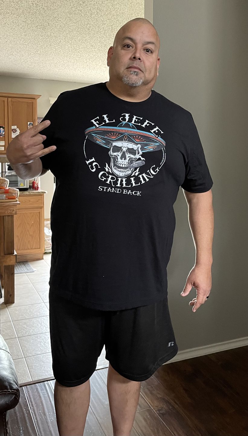 Customer photo review of Premium El Jefe Is Grilling OG Greaser Tee
