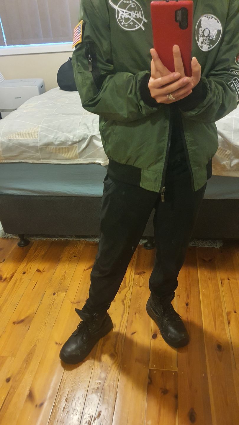 Customer photo review of Reversible NASA Embroidered Patch Bomber Jacket