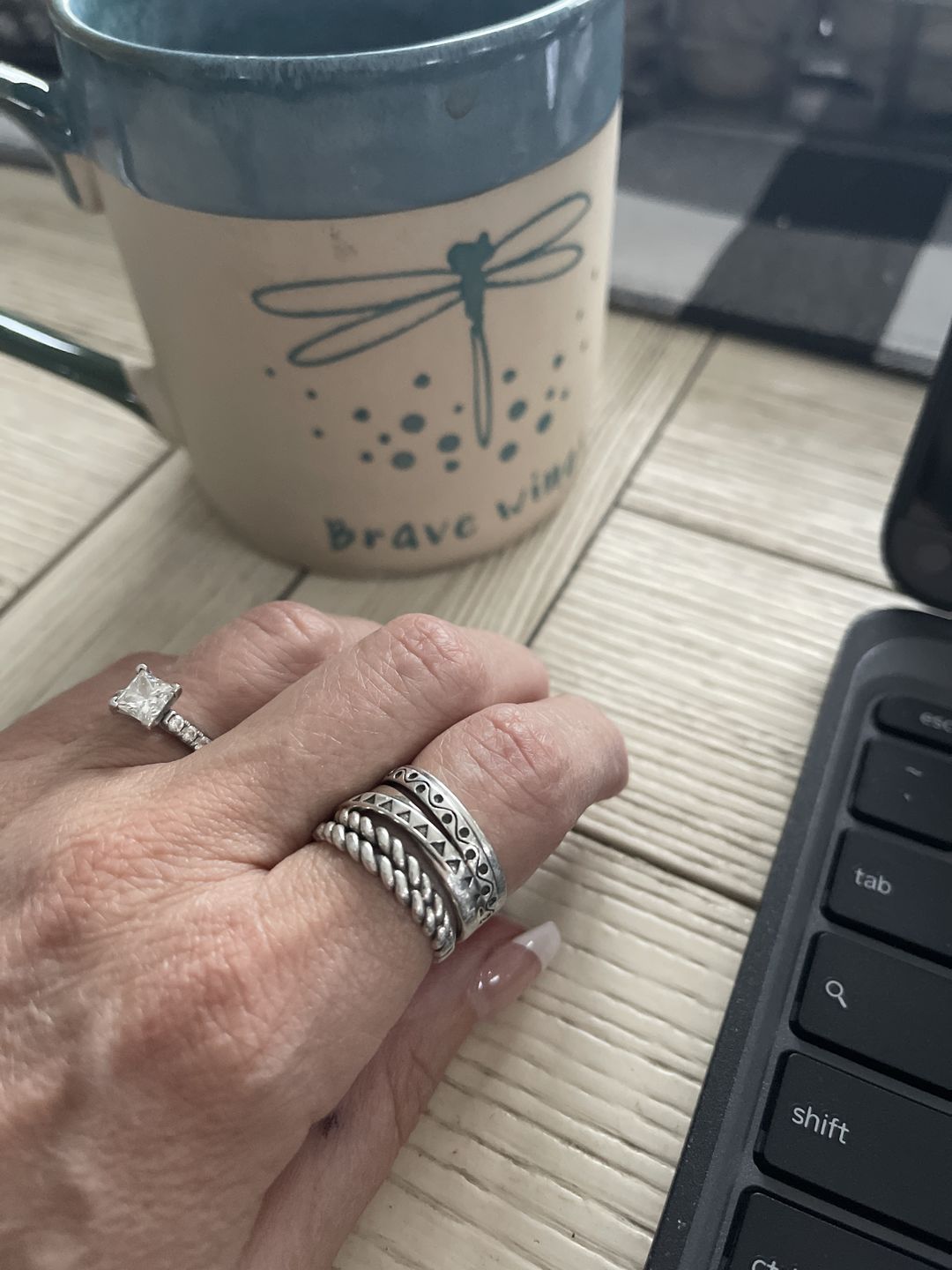 Customer photo review of Women's Wide Band Silver Ring with Boho Engraving