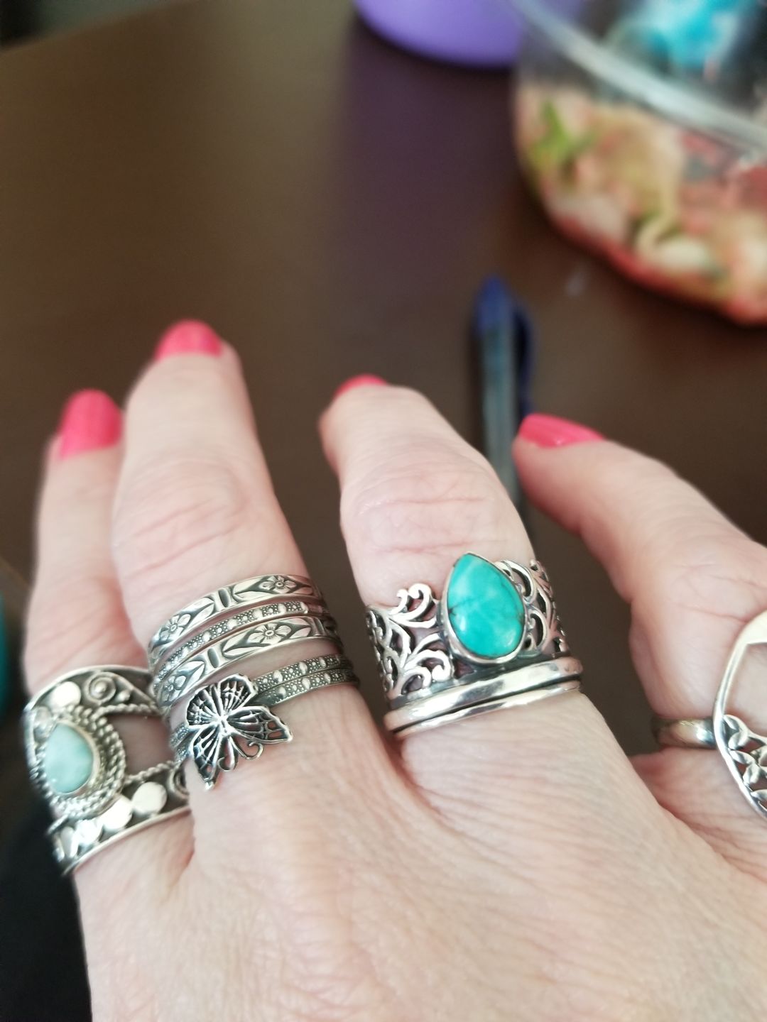 Customer photo review of Sterling Silver Spinner Teardrop Turquoise Ring