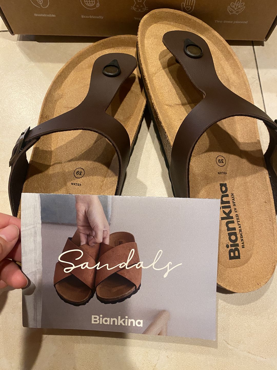 Customer photo review of Malaga Vegan Leather Cork Sandal - Brown