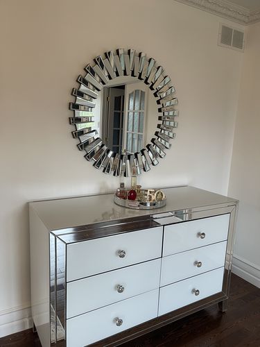 Customer photo review of Modern Sunburst Beveled Round Mirror 36"