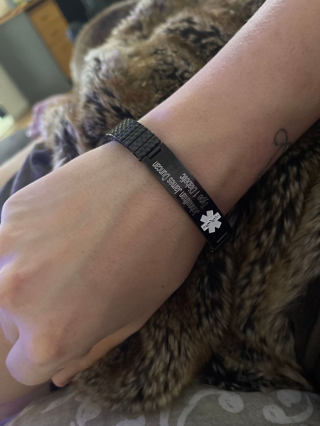 Customer photo review of Black Plated Stainless Steel Medical Alert ID Stretchable Bracelet