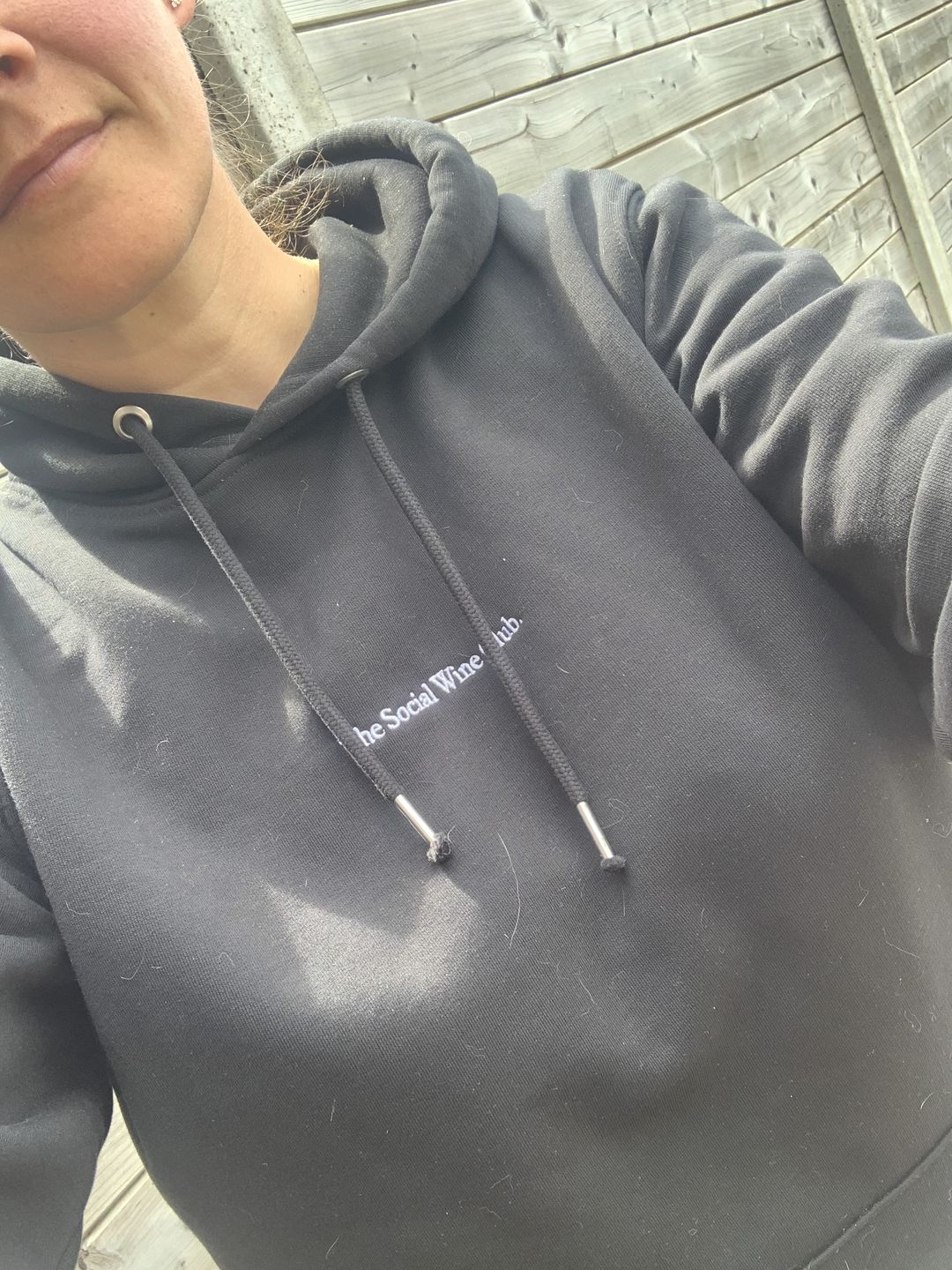 Customer photo review of The Social Wine Club. Eco Hoodie