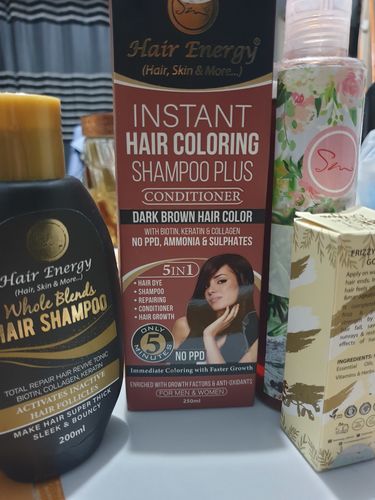 Customer photo review of INSTANT HAIR COLORING SHAMPOO + CONDITIONER ( DARK BROWN COLOUR )